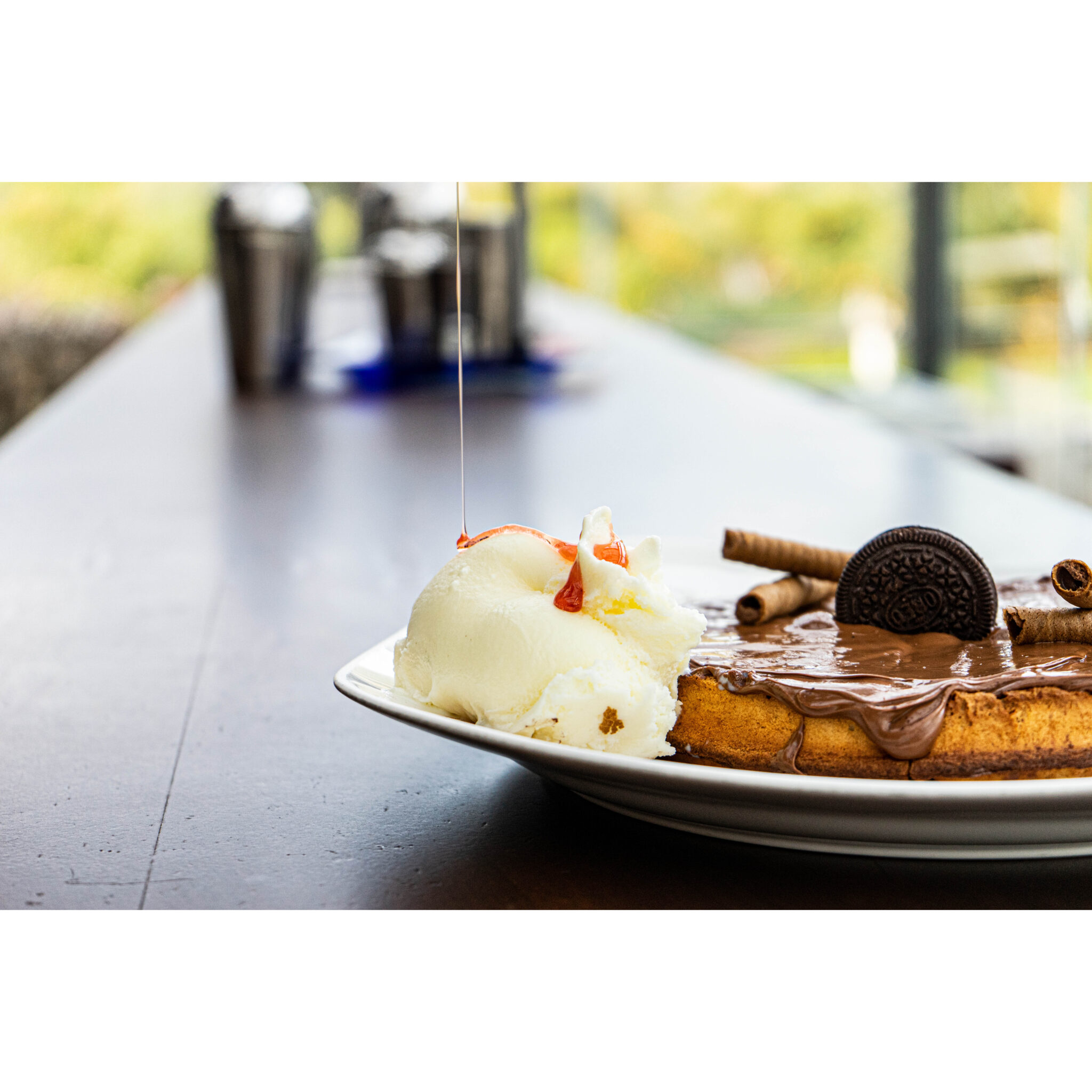 Chocolate waffle with ice cream