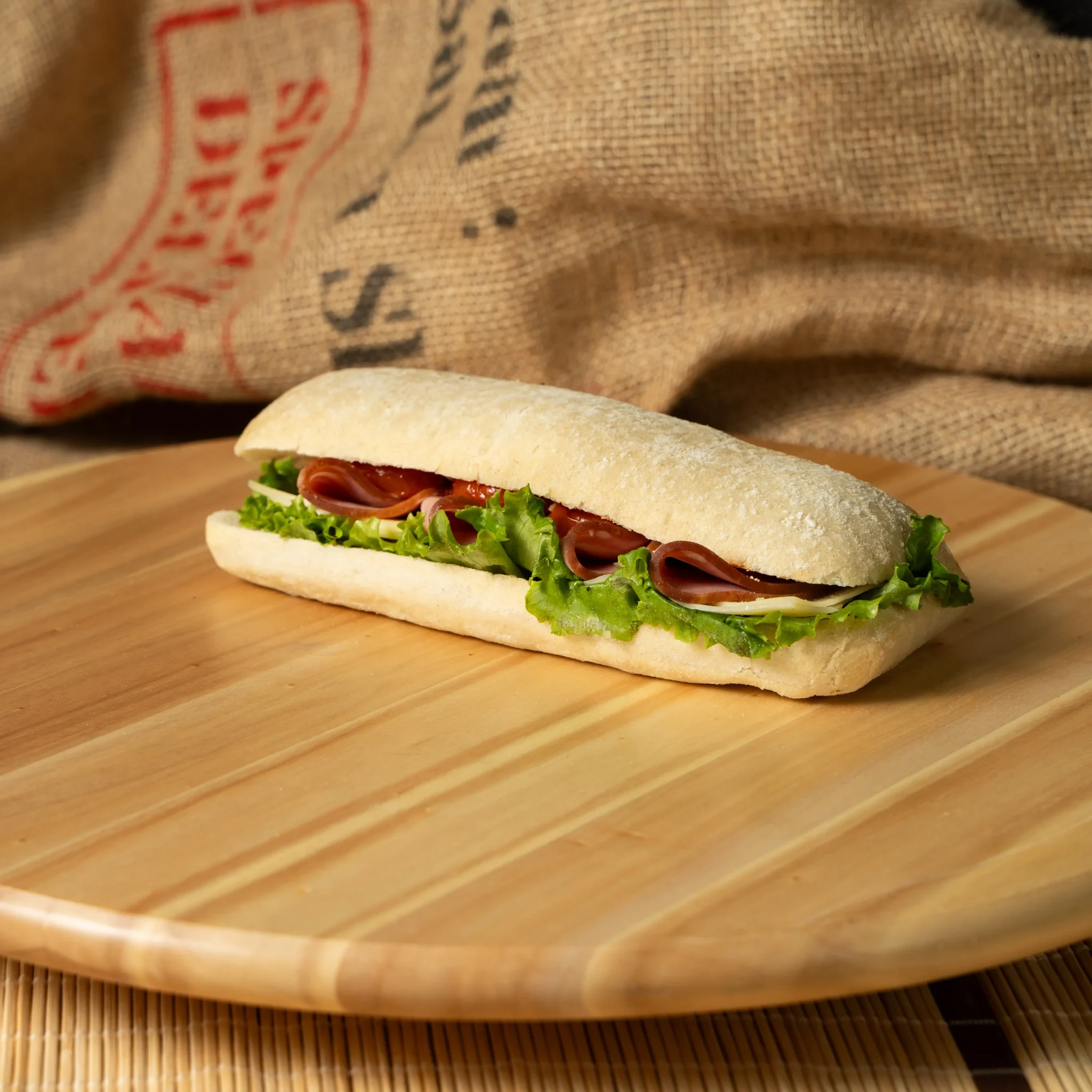 Ciabatta With ham , lettuce and tomato